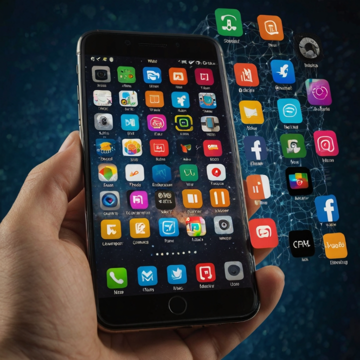 The Mobile Internet Era (2010s) A graphic of a smartphone with popular mobile apps, showcasing the shift to mobile internet usage.