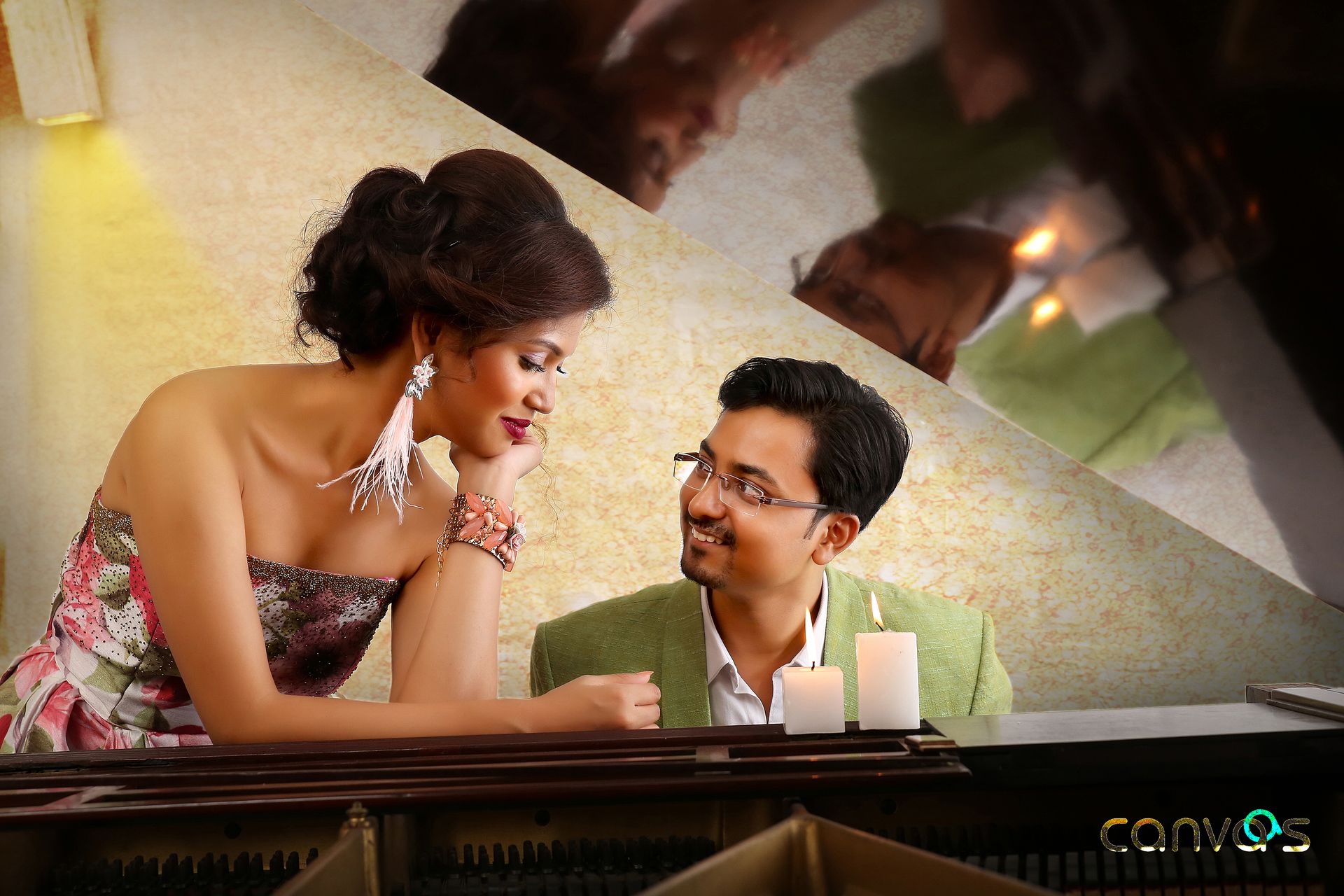 Romantic moment between Dr. Souvonik Mandal and Dr. Debarati Sarkar in a vintage setting.