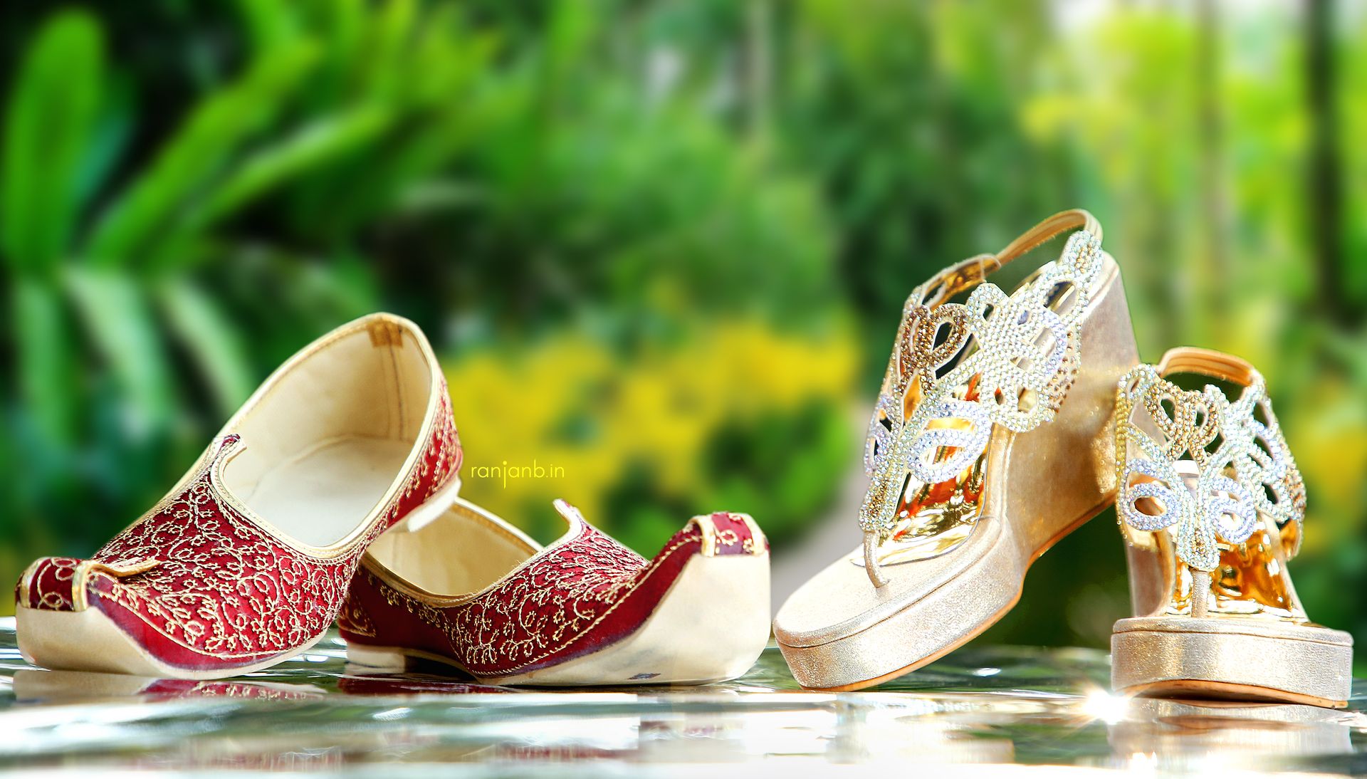 Close-up of bride and groom's wedding shoes, captured by Ranjan Bhattacharya