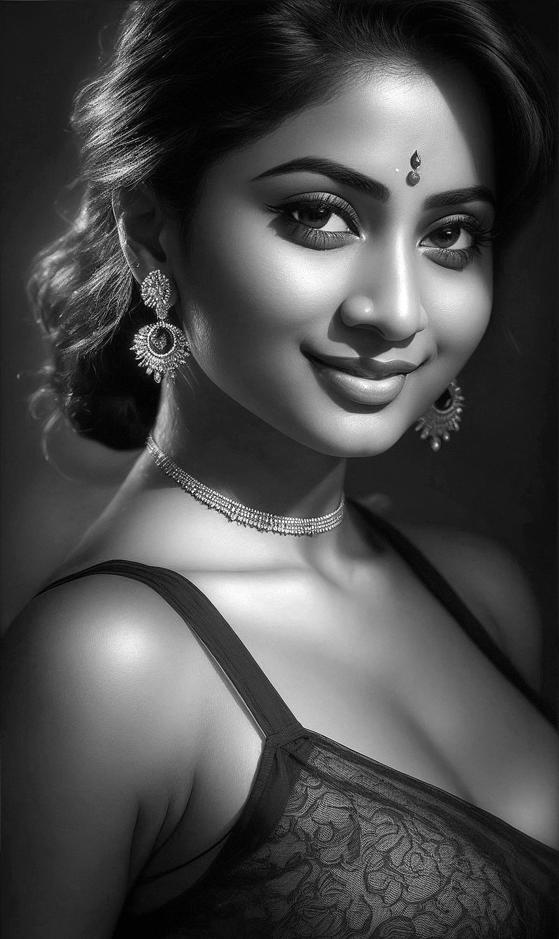 A close-up portrait of a woman in a traditional saree, highlighting her natural beauty, photographed by Ranjan Bhattacharya.