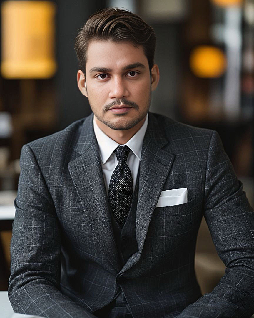 A professional studio portrait of photographer Ranjan Bhattacharya, showcasing a thoughtful expression with classic studio lighting.