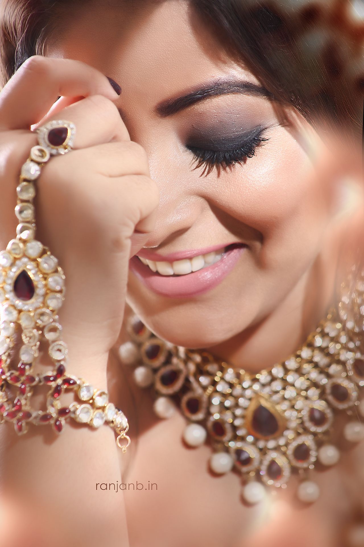 Gurmeet posing with traditional jewelry during a professional photoshoot by Ranjan Bhattacharya.