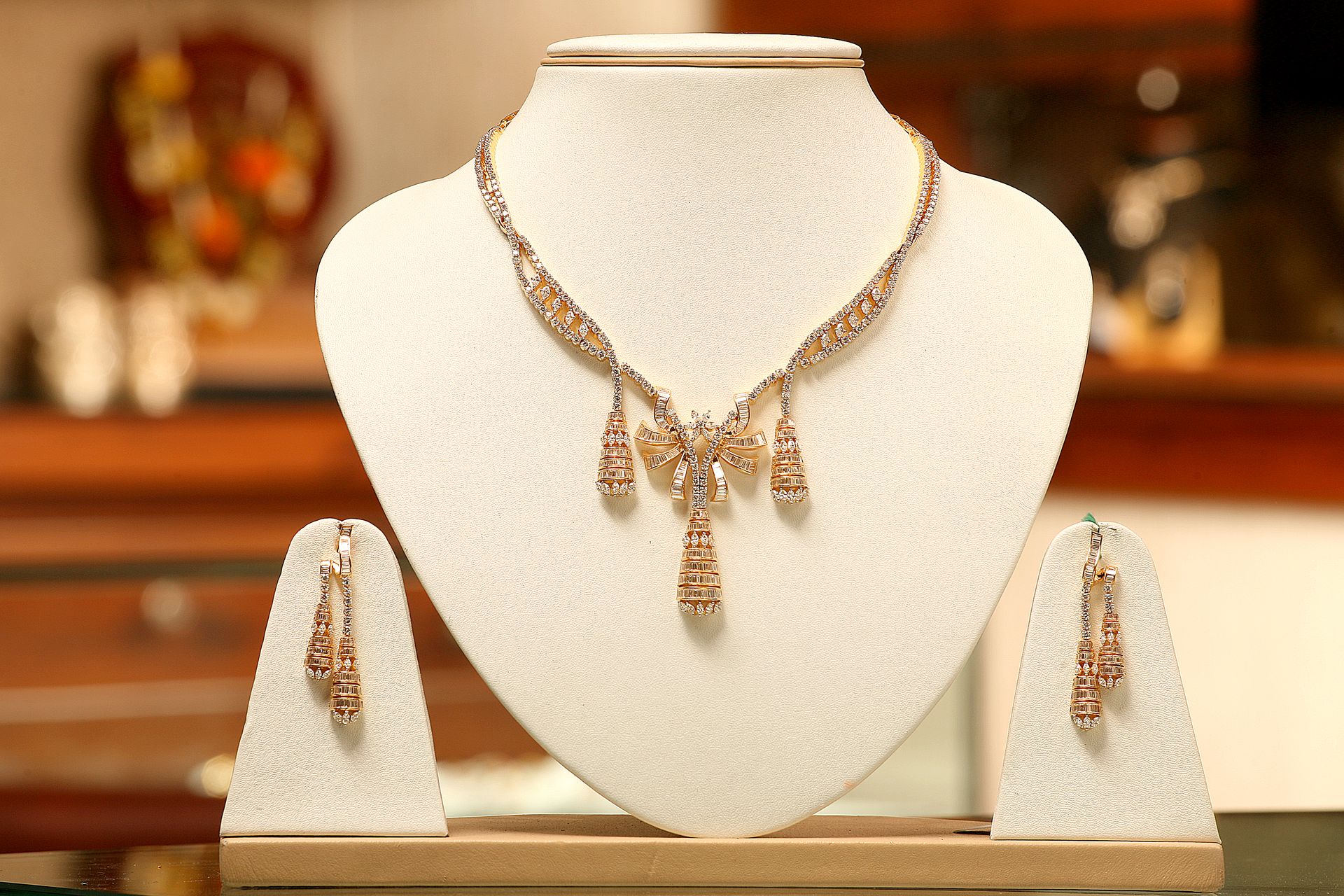 Elegant diamond necklace with intricate detailing, photographed by Ranjan Bhattacharya.